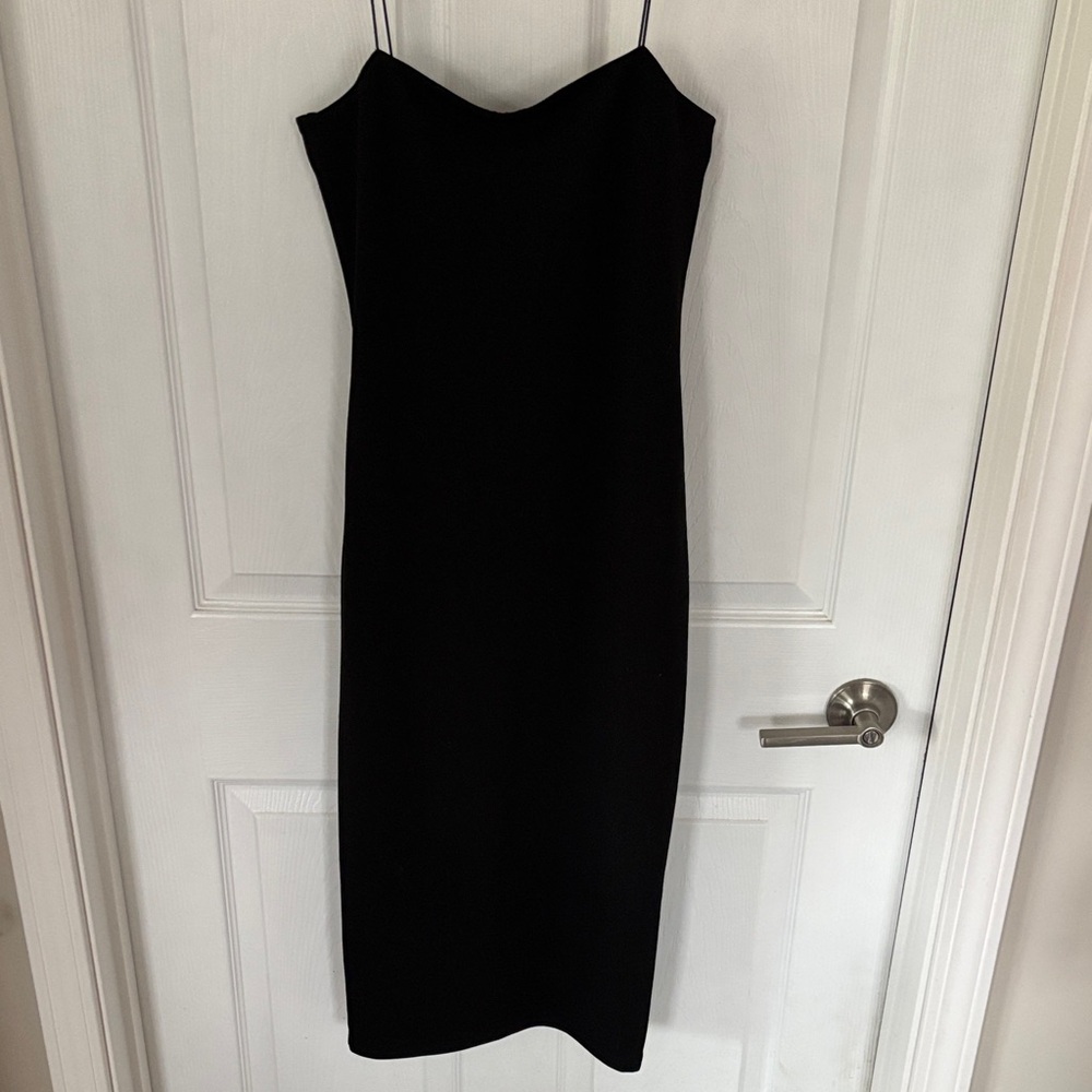 Byegreis Carolina Black Midi Slip Dress with Spaghetti Straps